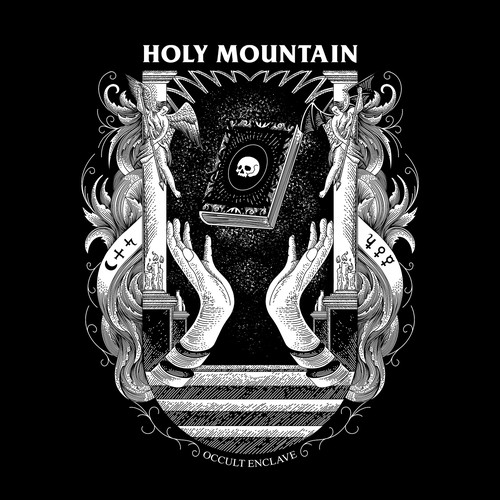 Occult design with the title 'T-shirt design illustration, for Holy Mountain.'