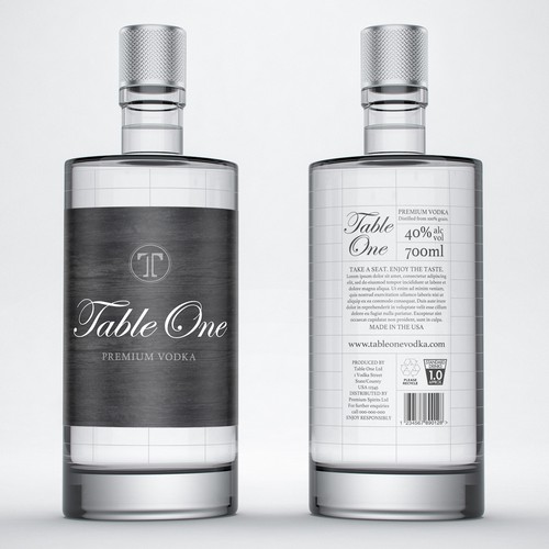 Table design with the title 'Winning design for premium vodka label'