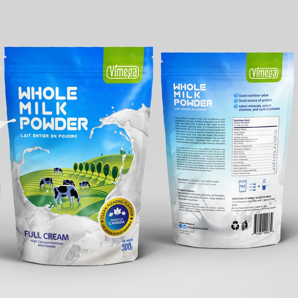 Milk packaging with the title 'Packaging Design for Milk Powder Zip Bag'