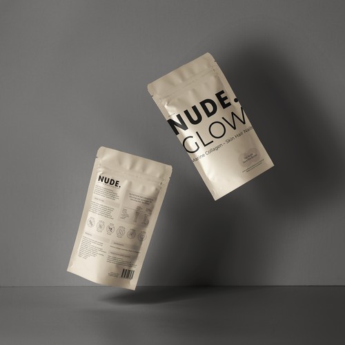 Icon packaging with the title 'Packaging for NUDE. Glow Collagen'