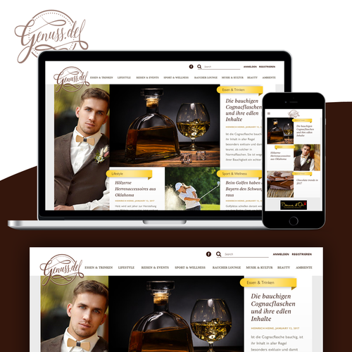 Luxury website with the title 'Responsive homepage design for a German food and lifestyle portal.'