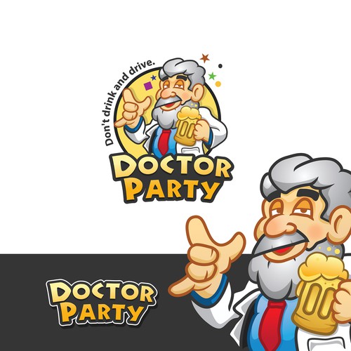 Drinking logo with the title 'logo and character design for The Party Brand, DOCTOR PARTY'