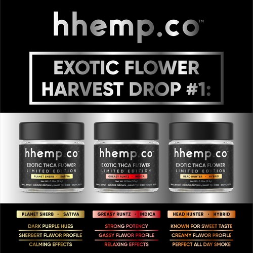 Weed design with the title 'Hemp flower postcard design'