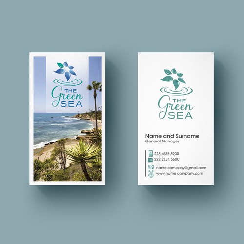 Travel agency logo with the title 'Green SEA logo and business card'