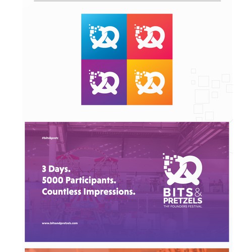 Conference design with the title 'New visual style for Bits and Pretzels Conference 2016 '