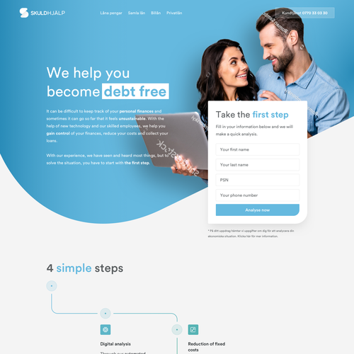 Sketch website with the title 'Bespoke design for a debt management company'