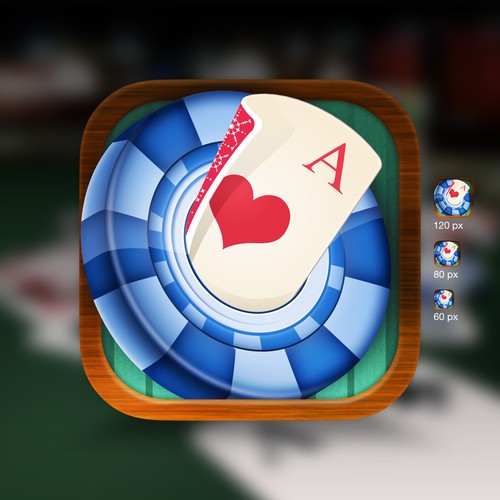 Poker chip design with the title 'An icon for a poker playing app'
