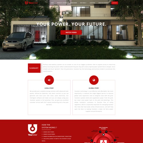 Red website with the title 'YouSolar - Creative Web Page Design'