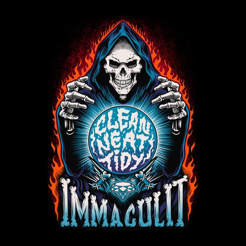 Skull t-shirt with the title 'skeleton with a crystal ball'