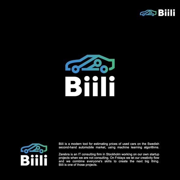 Art line design with the title 'High-Tech Logo for second-hand automobile website.'