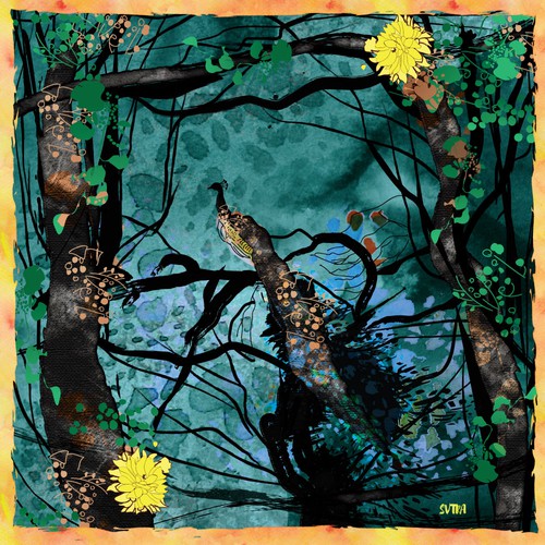 Watercolor artwork with the title 'Art for Scarf'