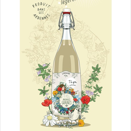 Bottle design with the title 'Mauvaises Graines kakemono'