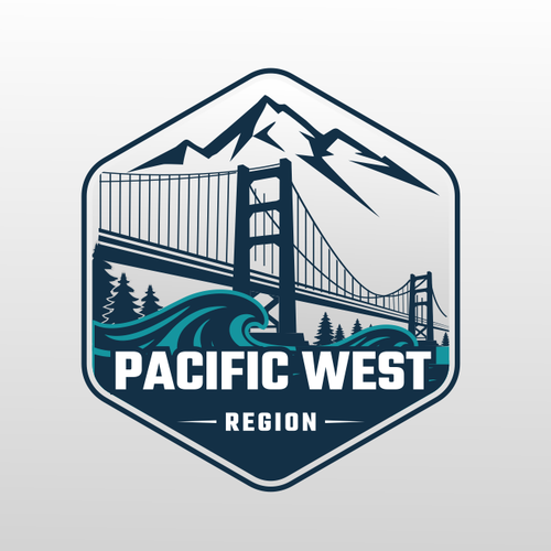 Ocean wave logo with the title 'Pacific West Region Badge Logo'