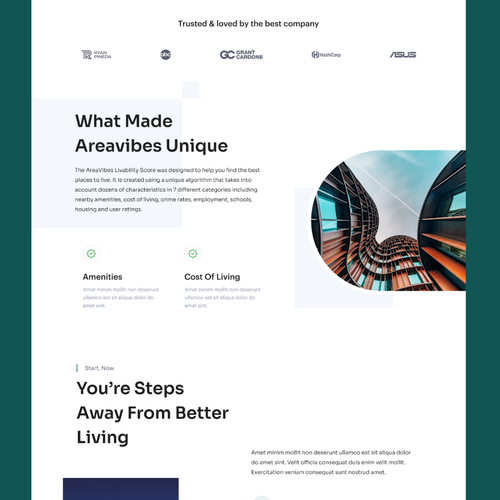 Mobile app website with the title 'Website for find the best places to live'