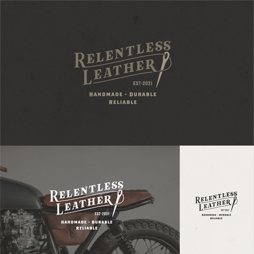 Motorcycle design with the title 'Leather goods'