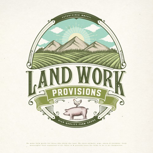 Victorian design with the title 'LAND WORK PROVISIONS LOGO PROPOSAL'