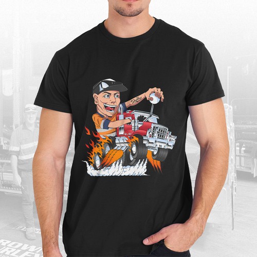 Fire t-shirt with the title 'Design a Rat Fink style Kenworth Truck t-shirt'