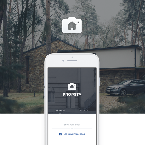 IPhone design with the title 'An app to share photos of your home and sell it.'