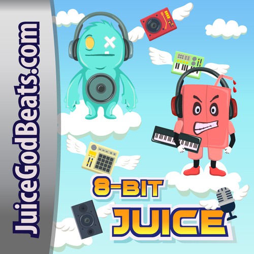 Wing illustration with the title 'Videogame inspired album cover (8 Bit Juice) for juicegodbeats'