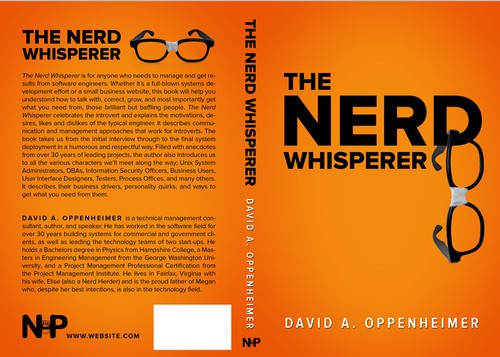 Orange book cover with the title 'The Nerd Whisperer by David A. Oppenheimer'