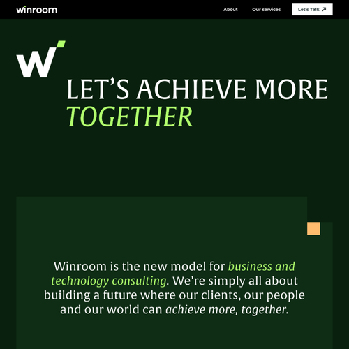 Yellow website with the title 'Landing page concept for business consulting company'