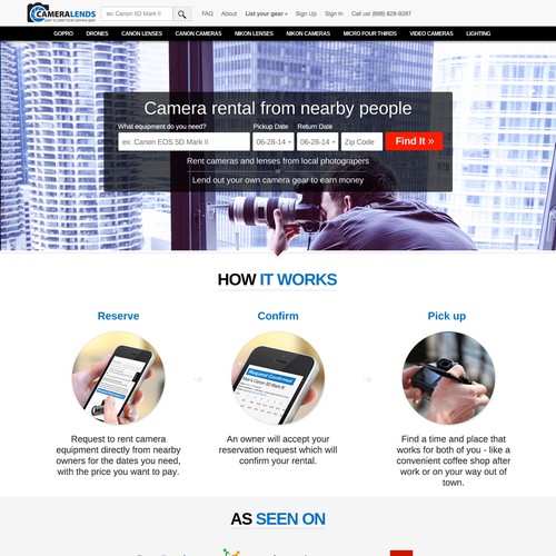 Responsive design with the title 'cameralends'