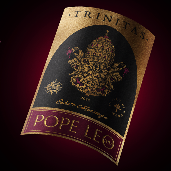 Illustration with the title 'Pope Leo Wine Label'