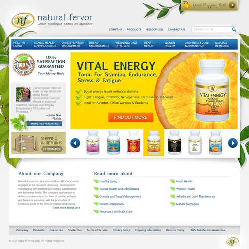 Orange website with the title 'Natural Fervor needs a new website design (Health Supplements)'