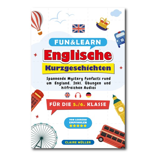 School book cover with the title 'Cover book Learn Englische'