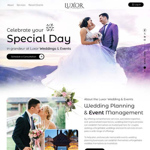 Wedding website with the title 'Website design for Wedding planner and event management company '