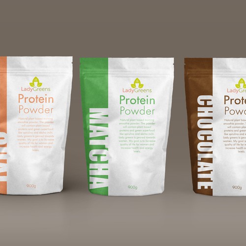 Powder packaging with the title 'Minimal Packaging For Woman's Protein Powder'