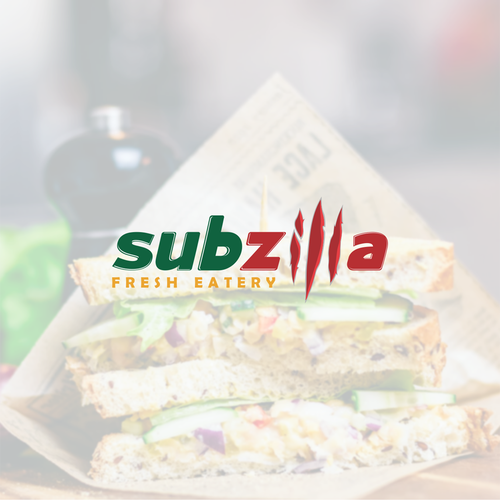 Sandwich shop logo with the title 'SUBZILLA Wordmark Logo'