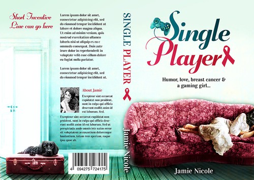 Creative book cover with the title 'Cover design for complex book about humor, love, breast cancer, and a gaming girl'