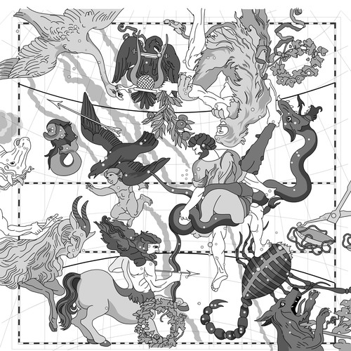 Line art illustration with the title 'Black and white line art'