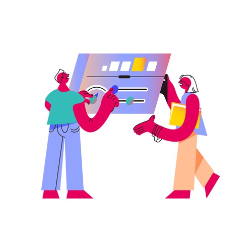 Playful artwork with the title 'Illustration for management software'