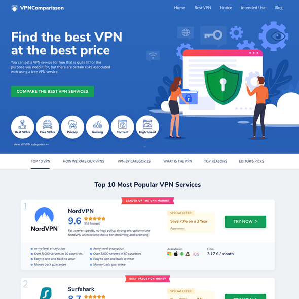 VPN design with the title 'Webpage Design for VPN Comparison website website'