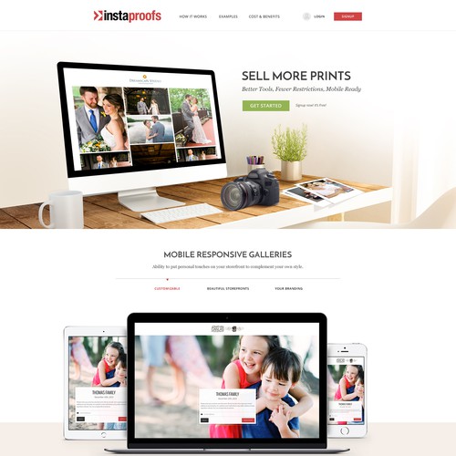 Photography website with the title 'UI/UX web Designs for Instaproofs'