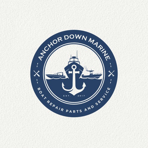 Boat logo with the title 'Anchor Down Marine Logo'