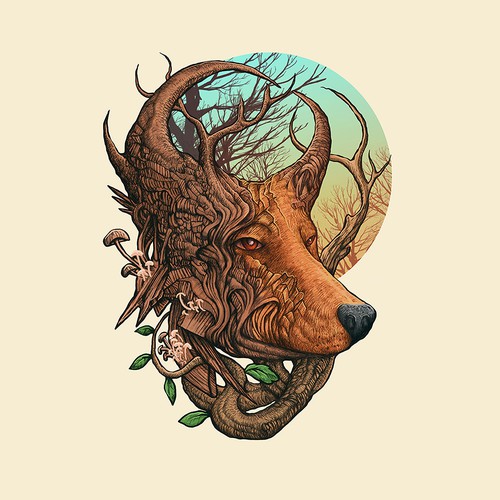 Wolf t-shirt with the title 'wild forest'