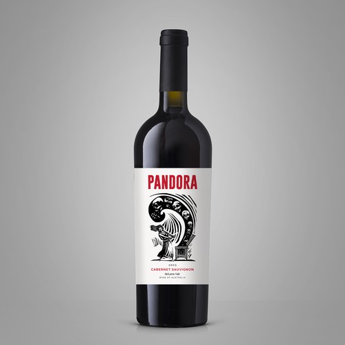 Red wine label with the title 'Pandora - Cabernet Sauvignon - Wine Label'