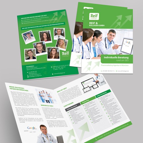 Healthcare design with the title 'Praxismarketing-Broschüre für Reif & Kollegen'