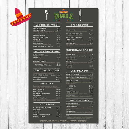 Mexican restaurant design with the title 'Menu Mexican Restaurant '