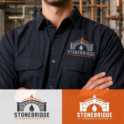 Plumbing design with the title 'Industrial plumbing & heating logo with architectural elements'