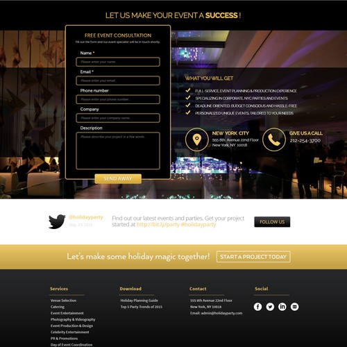 Gold website with the title 'Corporate Party Events Website'