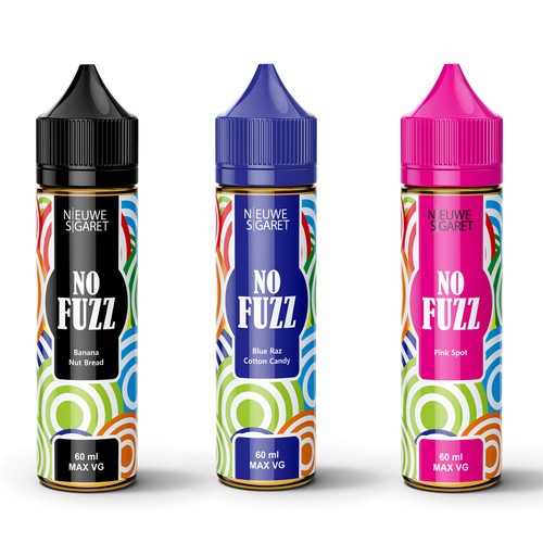 Vapor label with the title 'No Fuzz E-liquid label design'