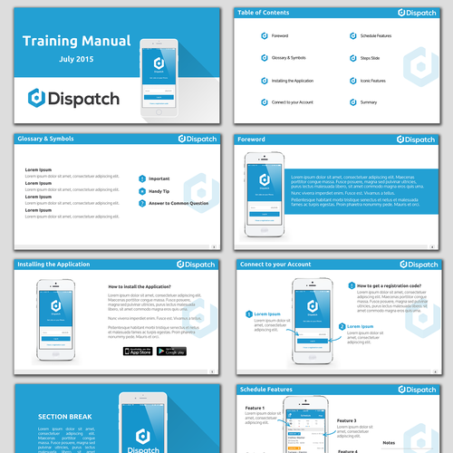 Blue design with the title 'A Training Manual for a Mobile App'