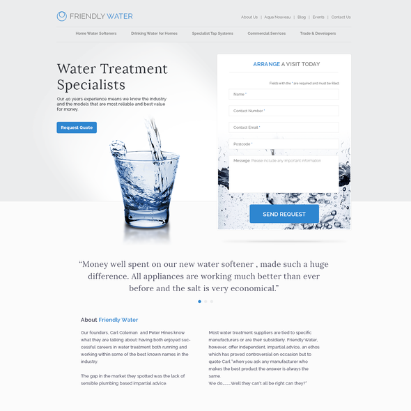 Whitespace design with the title 'Homepage design for a water treatment company'