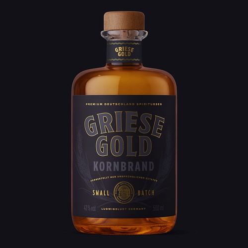Creative label with the title 'GrieseGold Kornbrand'