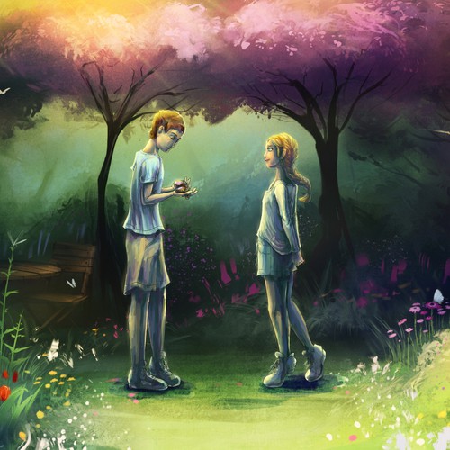 Garden illustration with the title 'Garden scene'