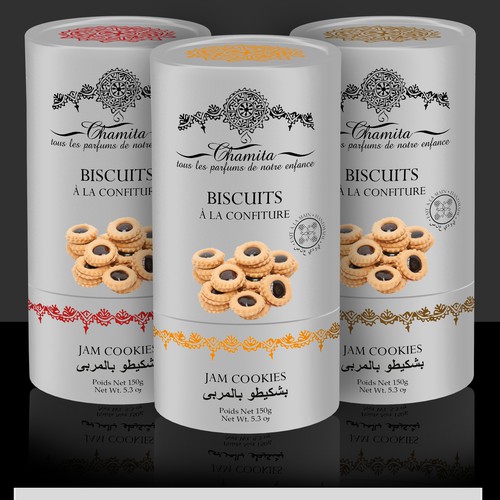 Biscuit packaging with the title 'Chamita's artisanal Moroccan cookies needed a powerful new packaging'